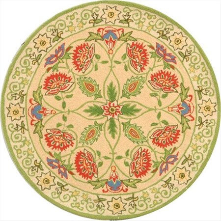 Safavieh 3 ft. x 3 ft. Round- Country and Floral Chelsea Beige And Green Hand Hooked Rug HK330A-3R